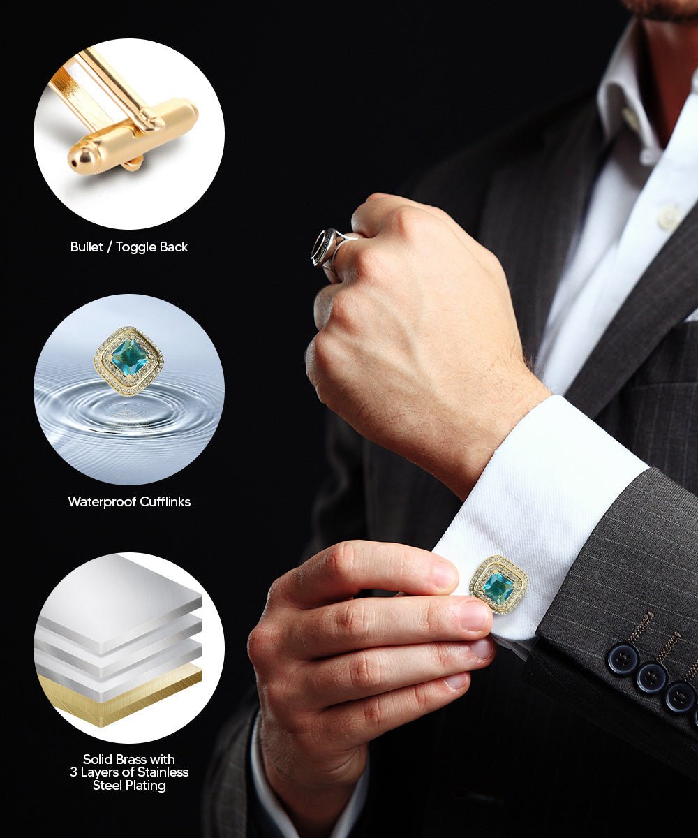 Vittorio Vico Men's Large Square Colorstone Crystal Double Diamond Set Cufflinks: CL75XX Series - Black and Silver - Cufflinks - Vittorio Vico