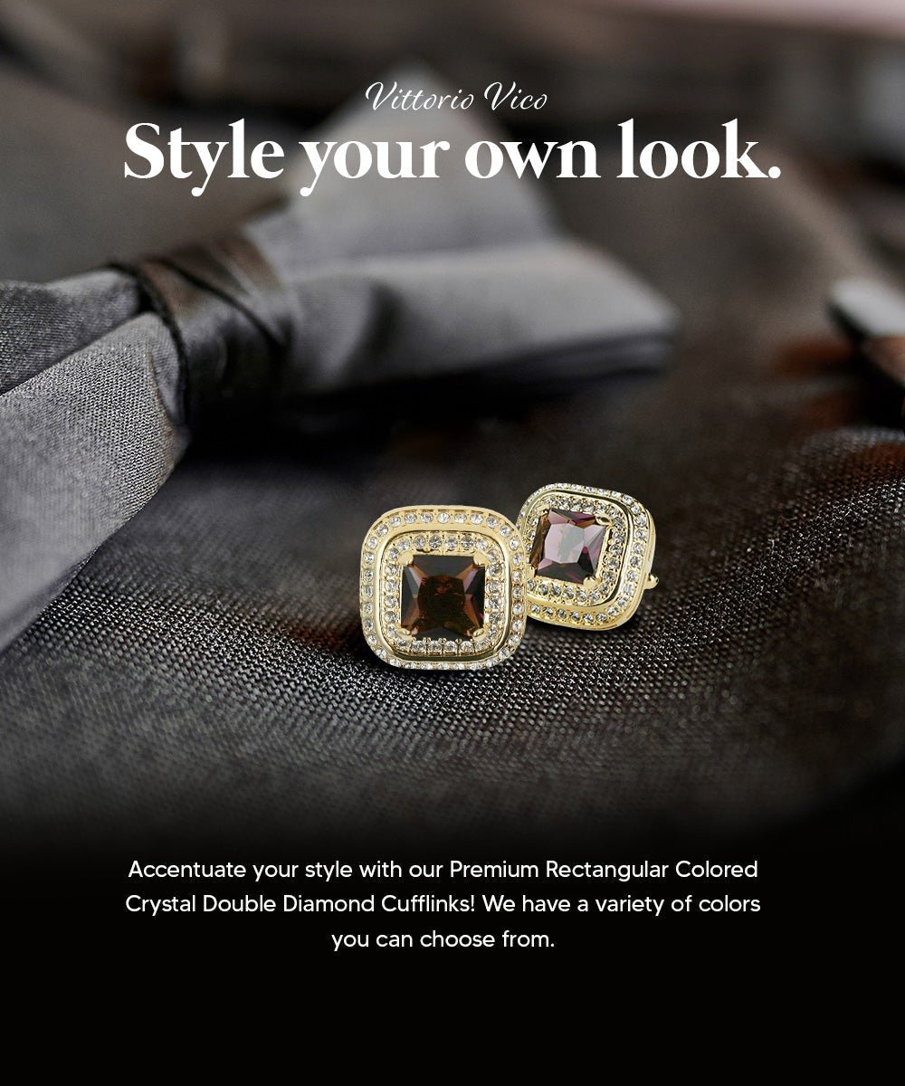 Vittorio Vico Men's Large Square Colorstone Crystal Double Diamond Set Cufflinks: CL75XX Series - Black and Silver - Cufflinks - Vittorio Vico