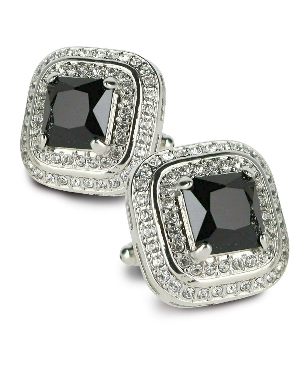Vittorio Vico Men's Large Square Colorstone Crystal Double Diamond Set Cufflinks: CL75XX Series - Black and Silver - Cufflinks - Vittorio Vico