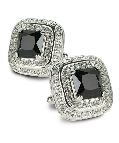 Vittorio Vico Men's Large Square Colorstone Crystal Double Diamond Set Cufflinks: CL75XX Series - Black and Silver - Cufflinks - Vittorio Vico