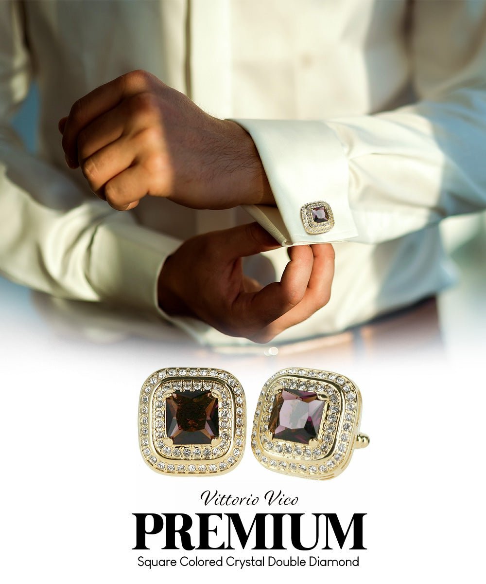 Vittorio Vico Men's Large Square Colorstone Crystal Double Diamond Set Cufflinks: CL75XX Series - Black and Silver - Cufflinks - Vittorio Vico