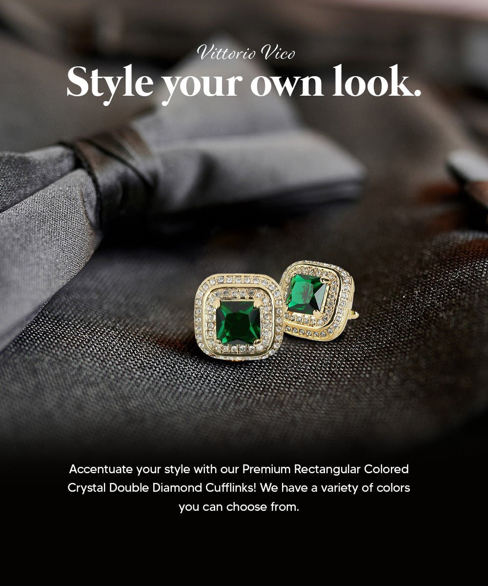 Vittorio Vico Men's Large Square Colorstone Crystal Double Diamond Set Cufflinks: CL75XX Series - Black and Silver - Cufflinks - Vittorio Vico
