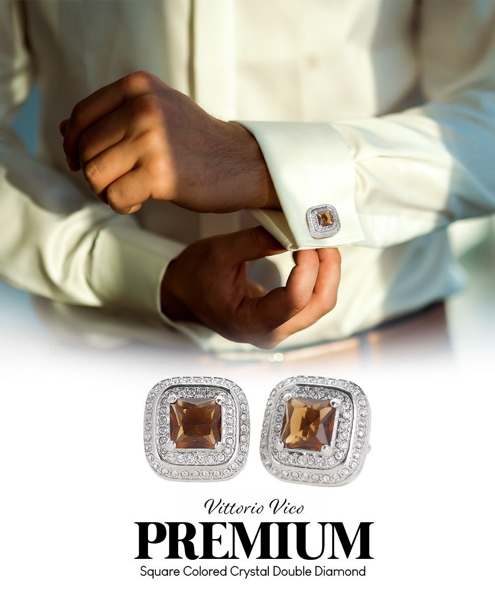 Vittorio Vico Men's Large Square Colorstone Crystal Double Diamond Set Cufflinks: CL75XX Series - Black and Silver - Cufflinks - Vittorio Vico