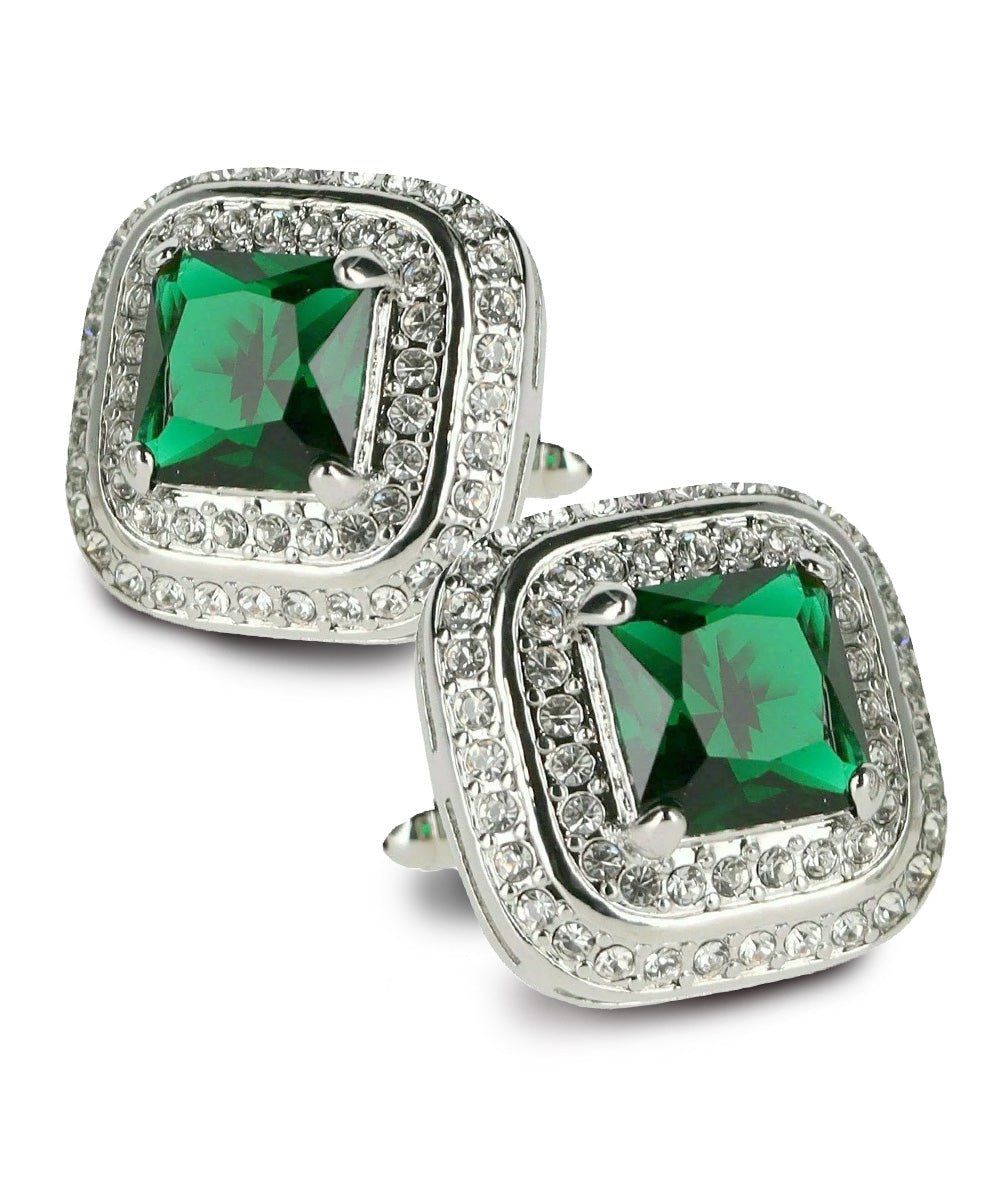 Vittorio Vico Men's Large Square Colorstone Crystal Double Diamond Set Cufflinks: CL75XX Series - Black and Silver - Cufflinks - Vittorio Vico