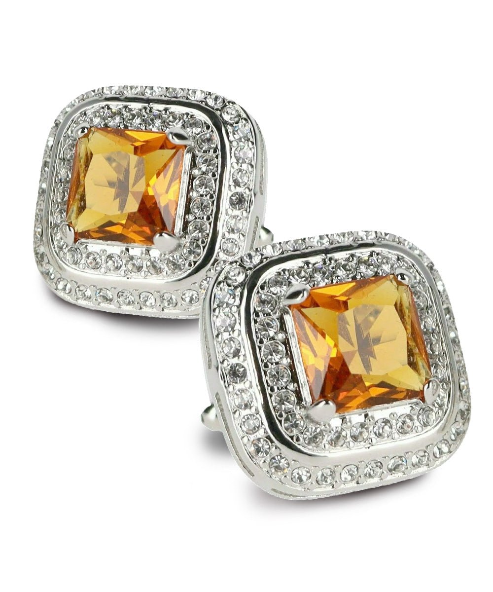 Vittorio Vico Men's Large Square Colorstone Crystal Double Diamond Set Cufflinks: CL75XX Series - Black and Silver - Cufflinks - Vittorio Vico