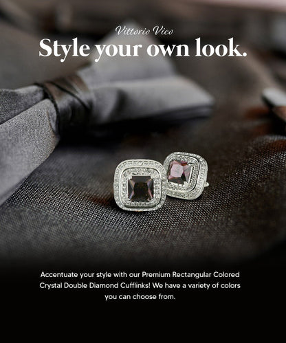Vittorio Vico Men's Large Square Colorstone Crystal Double Diamond Set Cufflinks: CL75XX Series - Black and Silver - Cufflinks - Vittorio Vico