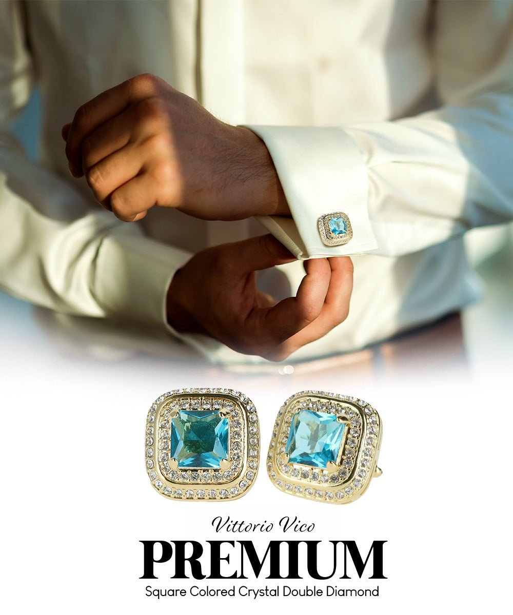 Vittorio Vico Men's Large Square Colorstone Crystal Double Diamond Set Cufflinks: CL75XX Series - Black and Silver - Cufflinks - Vittorio Vico