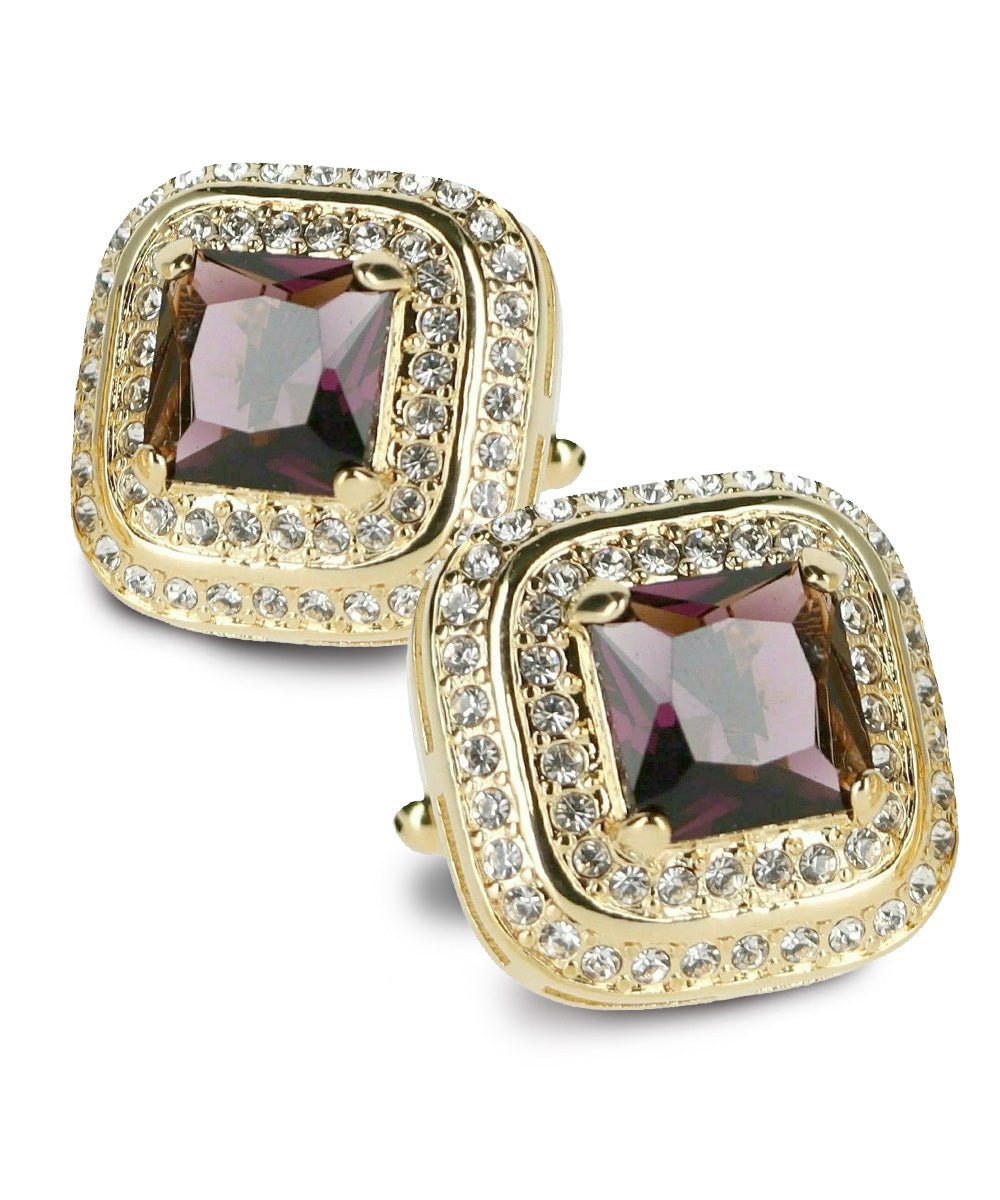 Vittorio Vico Men's Large Square Colorstone Crystal Double Diamond Set Cufflinks: CL75XX Series - Black and Silver - Cufflinks - Vittorio Vico