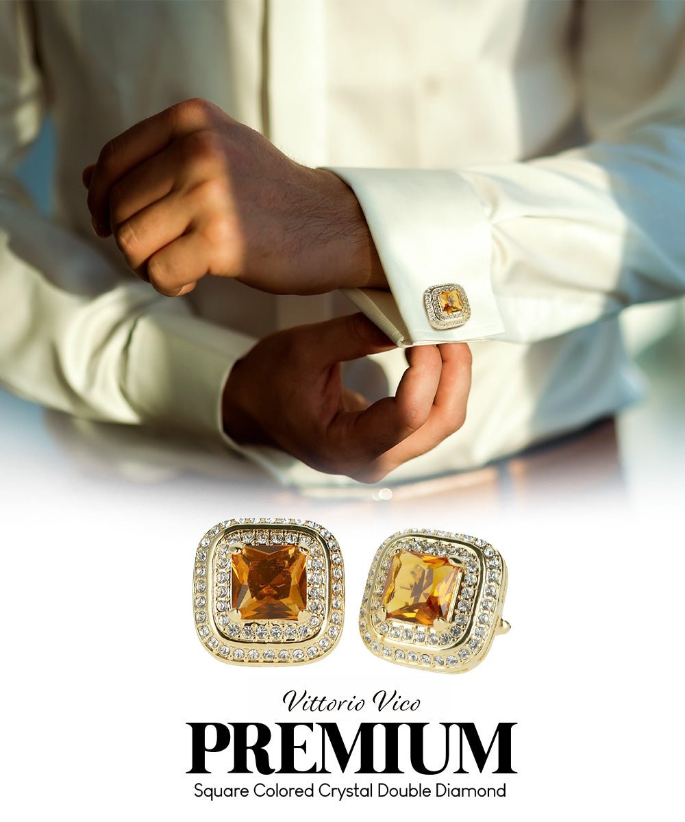 Vittorio Vico Men's Large Square Colorstone Crystal Double Diamond Set Cufflinks: CL75XX Series - Black and Silver - Cufflinks - Vittorio Vico