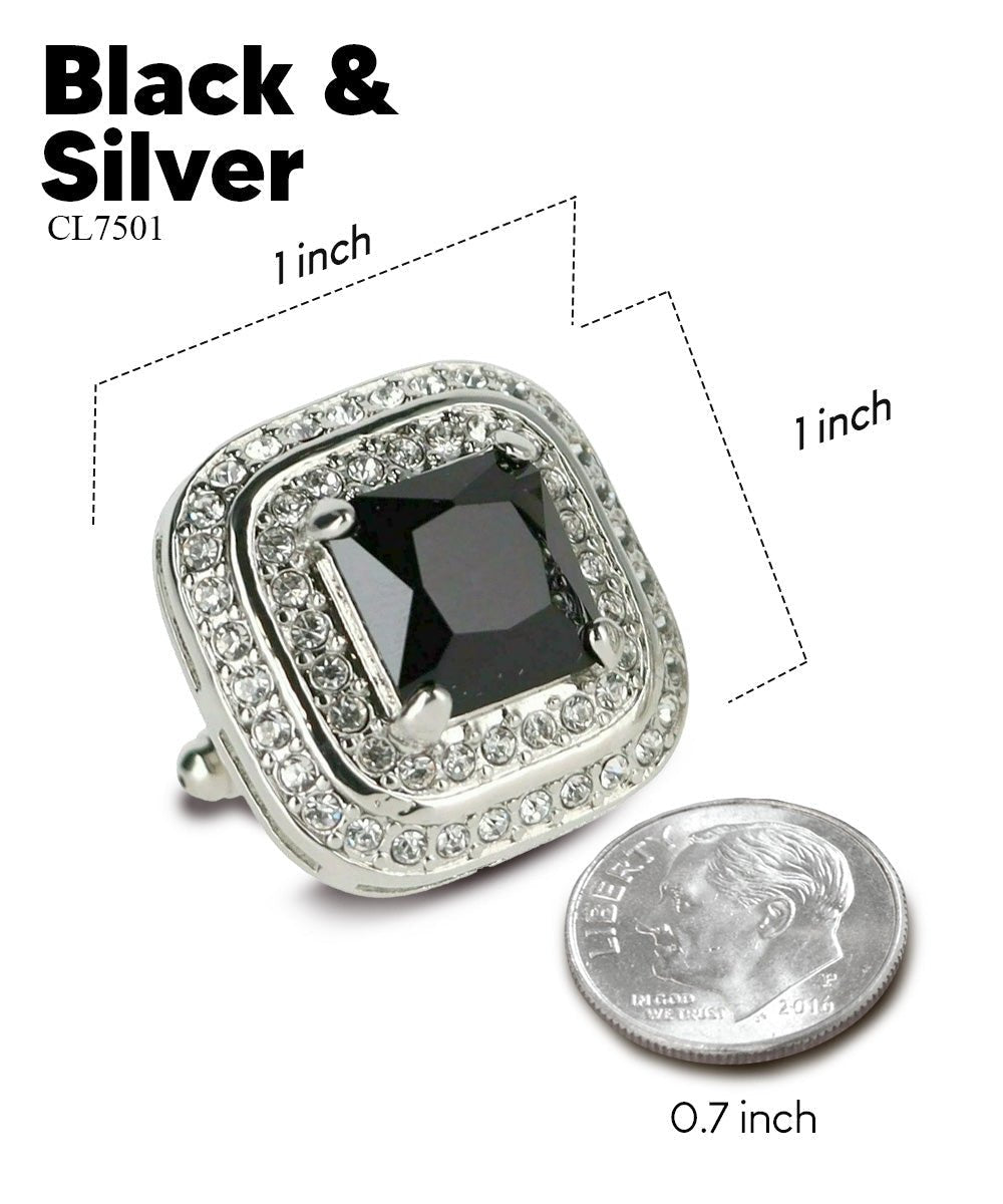 Vittorio Vico Men's Large Square Colorstone Crystal Double Diamond Set Cufflinks: CL75XX Series - Black and Silver - Cufflinks - Vittorio Vico
