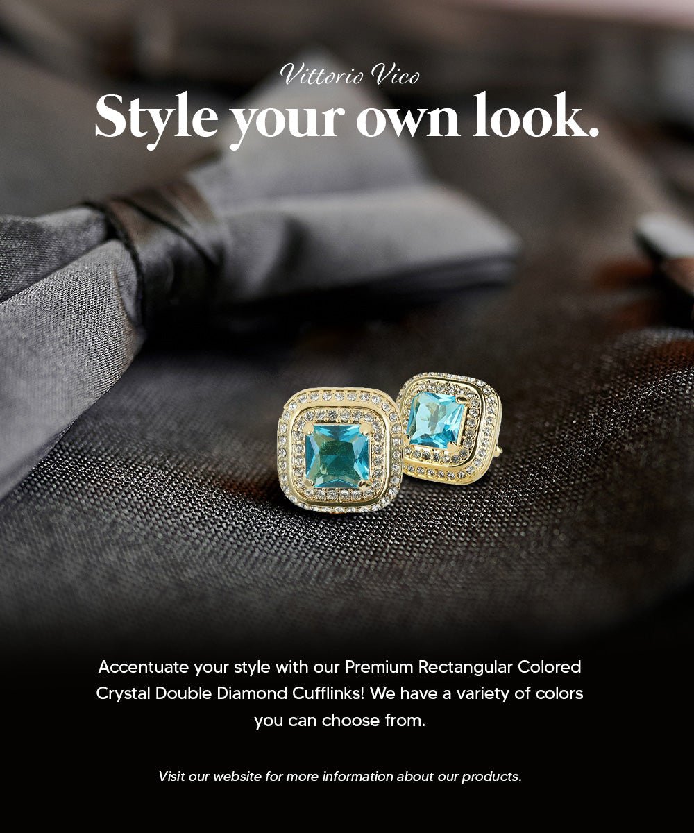 Vittorio Vico Men's Large Square Colorstone Crystal Double Diamond Set Cufflinks: CL75XX Series - Black and Silver - Cufflinks - Vittorio Vico