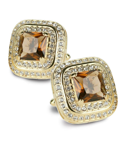 Vittorio Vico Men's Large Square Colorstone Crystal Double Diamond Set Cufflinks: CL75XX Series - Brown and Gold - Cufflinks - Vittorio Vico