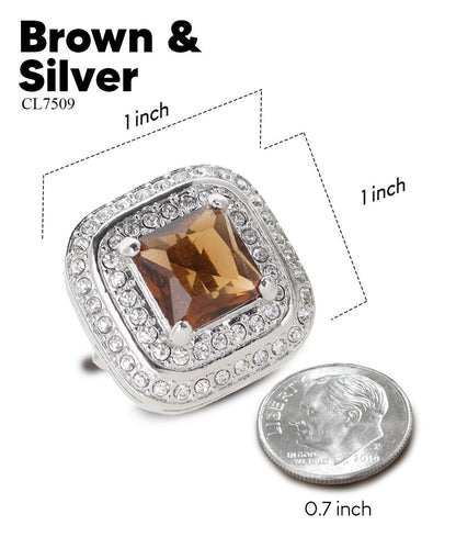 Vittorio Vico Men's Large Square Colorstone Crystal Double Diamond Set Cufflinks: CL75XX Series - Brown and Silver - Cufflinks - Vittorio Vico