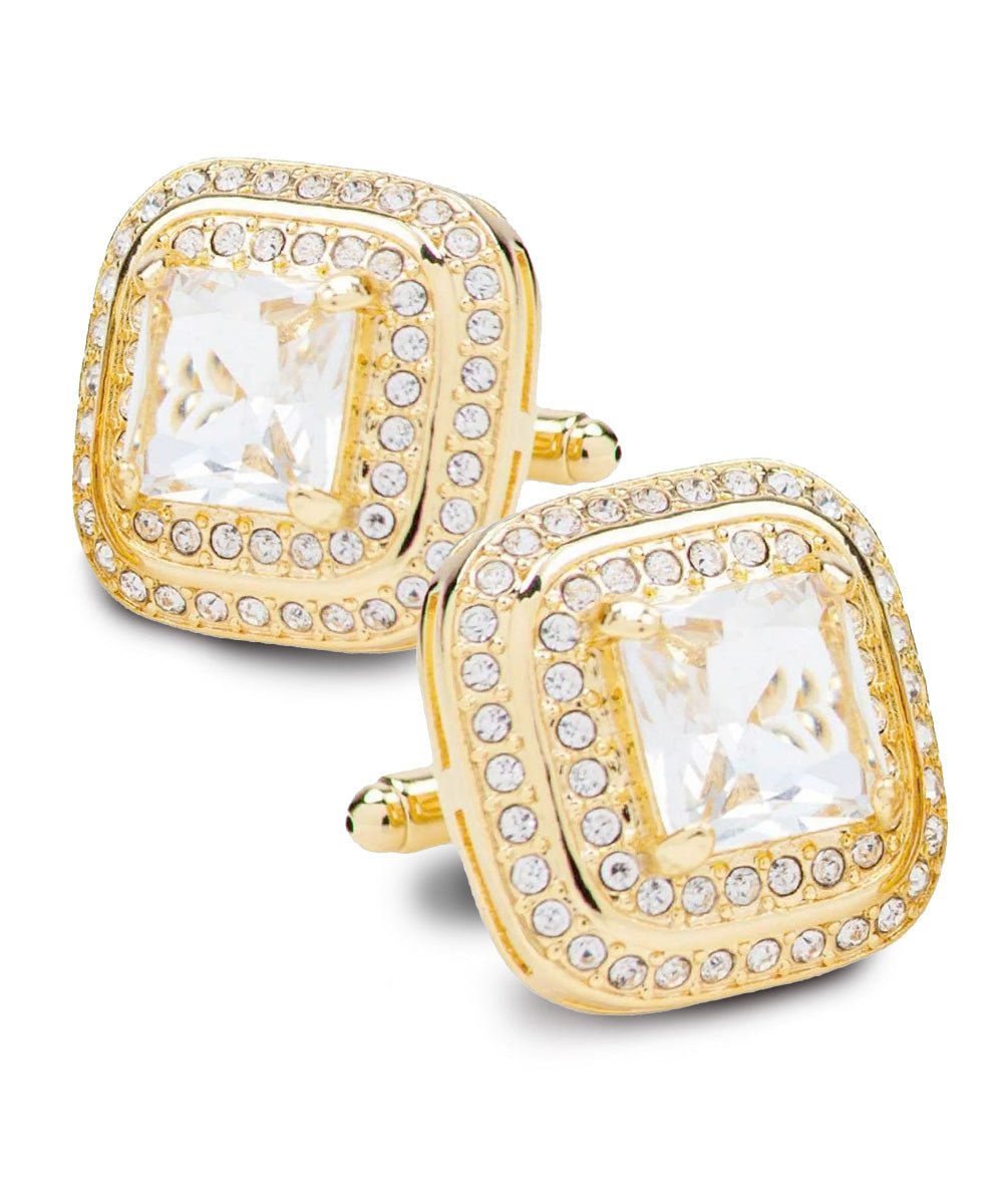 Vittorio Vico Men's Large Square Colorstone Crystal Double Diamond Set Cufflinks: CL75XX Series - Clear and Gold - Cufflinks - Vittorio Vico