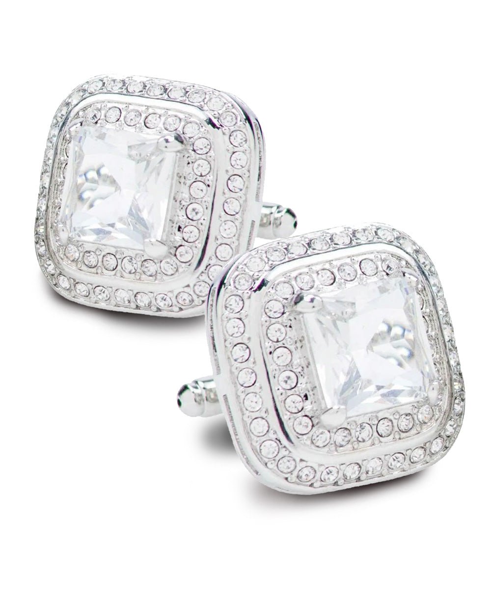 Vittorio Vico Men's Large Square Colorstone Crystal Double Diamond Set Cufflinks: CL75XX Series - Clear and Silver - Cufflinks - Vittorio Vico