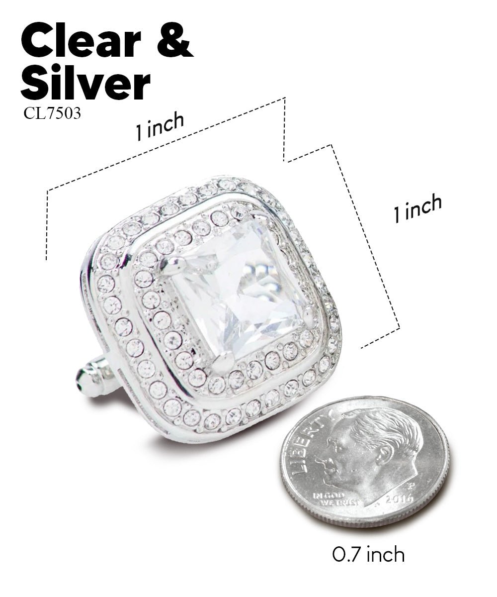 Vittorio Vico Men's Large Square Colorstone Crystal Double Diamond Set Cufflinks: CL75XX Series - Clear and Silver - Cufflinks - Vittorio Vico