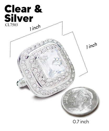 Vittorio Vico Men's Large Square Colorstone Crystal Double Diamond Set Cufflinks: CL75XX Series - Clear and Silver - Cufflinks - Vittorio Vico