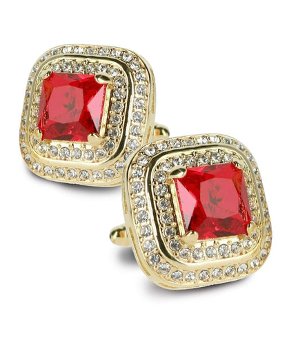 Vittorio Vico Men's Large Square Colorstone Crystal Double Diamond Set Cufflinks: CL75XX Series - Deep Red and Gold - Cufflinks - Vittorio Vico