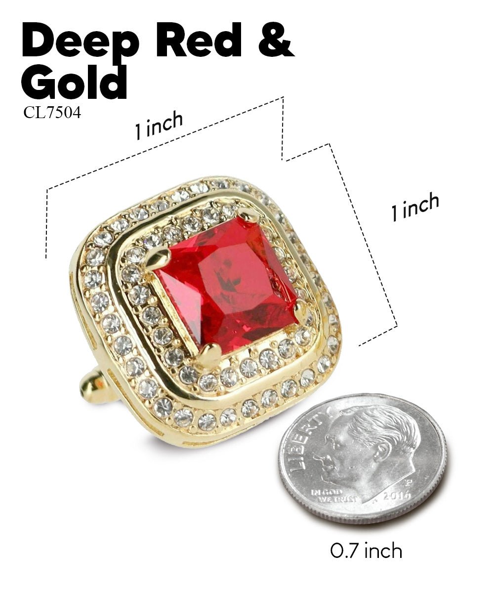 Vittorio Vico Men's Large Square Colorstone Crystal Double Diamond Set Cufflinks: CL75XX Series - Deep Red and Gold - Cufflinks - Vittorio Vico