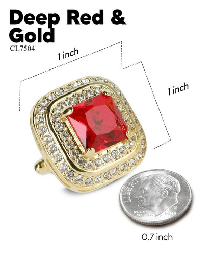 Vittorio Vico Men's Large Square Colorstone Crystal Double Diamond Set Cufflinks: CL75XX Series - Deep Red and Gold - Cufflinks - Vittorio Vico