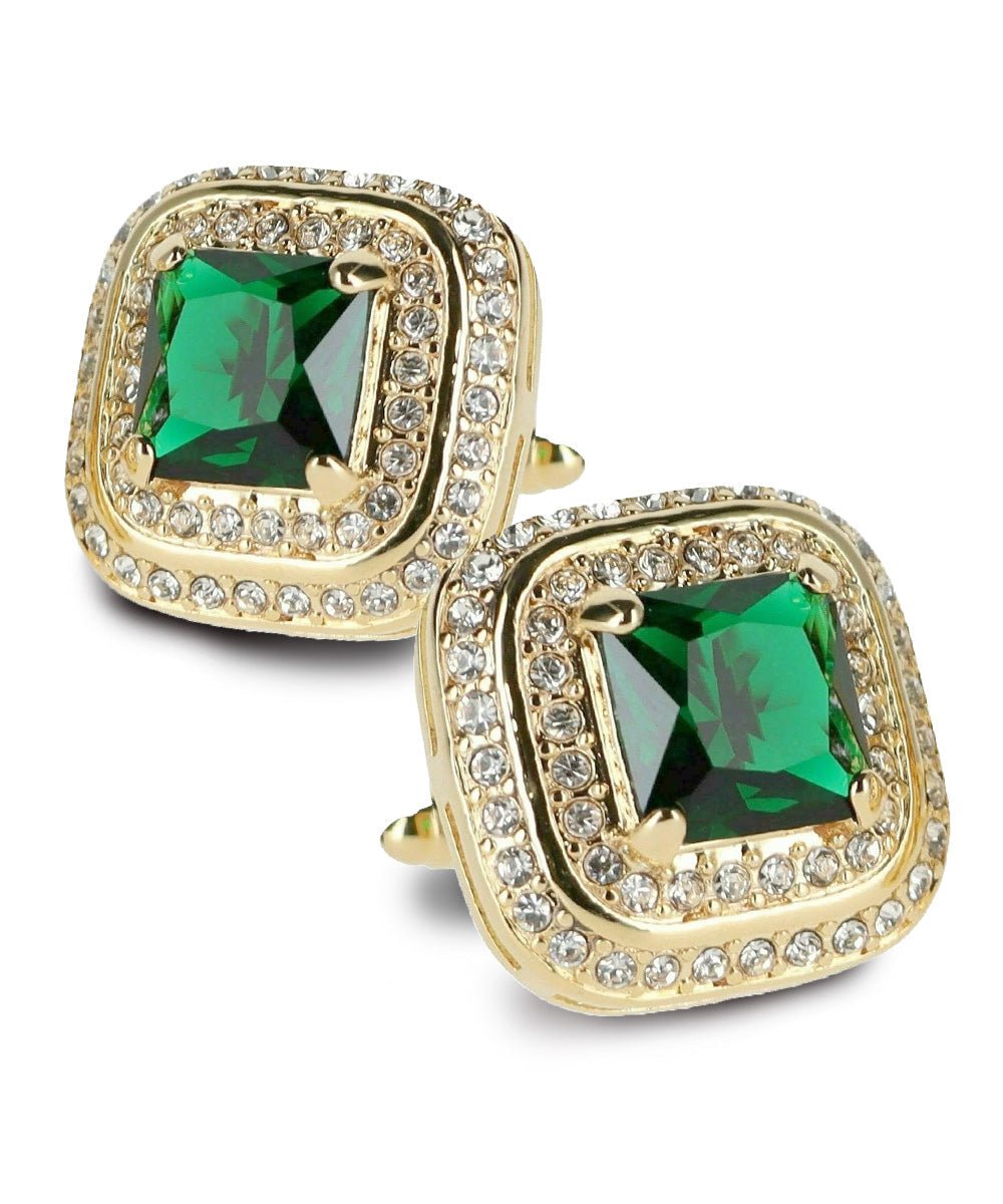 Vittorio Vico Men's Large Square Colorstone Crystal Double Diamond Set Cufflinks: CL75XX Series - Emerald Green and Gold - Cufflinks - Vittorio Vico