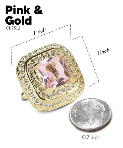 Vittorio Vico Men's Large Square Colorstone Crystal Double Diamond Set Cufflinks: CL75XX Series - Pink and Gold - Cufflinks - Vittorio Vico
