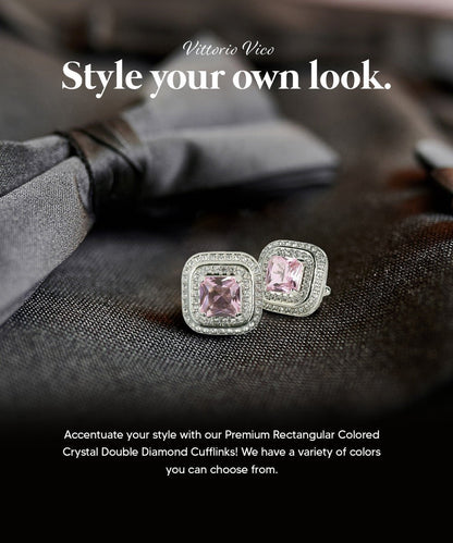 Vittorio Vico Men's Large Square Colorstone Crystal Double Diamond Set Cufflinks: CL75XX Series - Pink and Silver - Cufflinks - Vittorio Vico