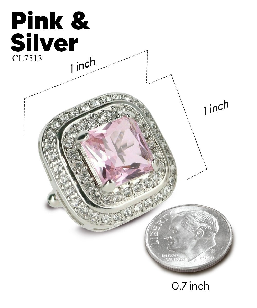 Vittorio Vico Men's Large Square Colorstone Crystal Double Diamond Set Cufflinks: CL75XX Series - Pink and Silver - Cufflinks - Vittorio Vico