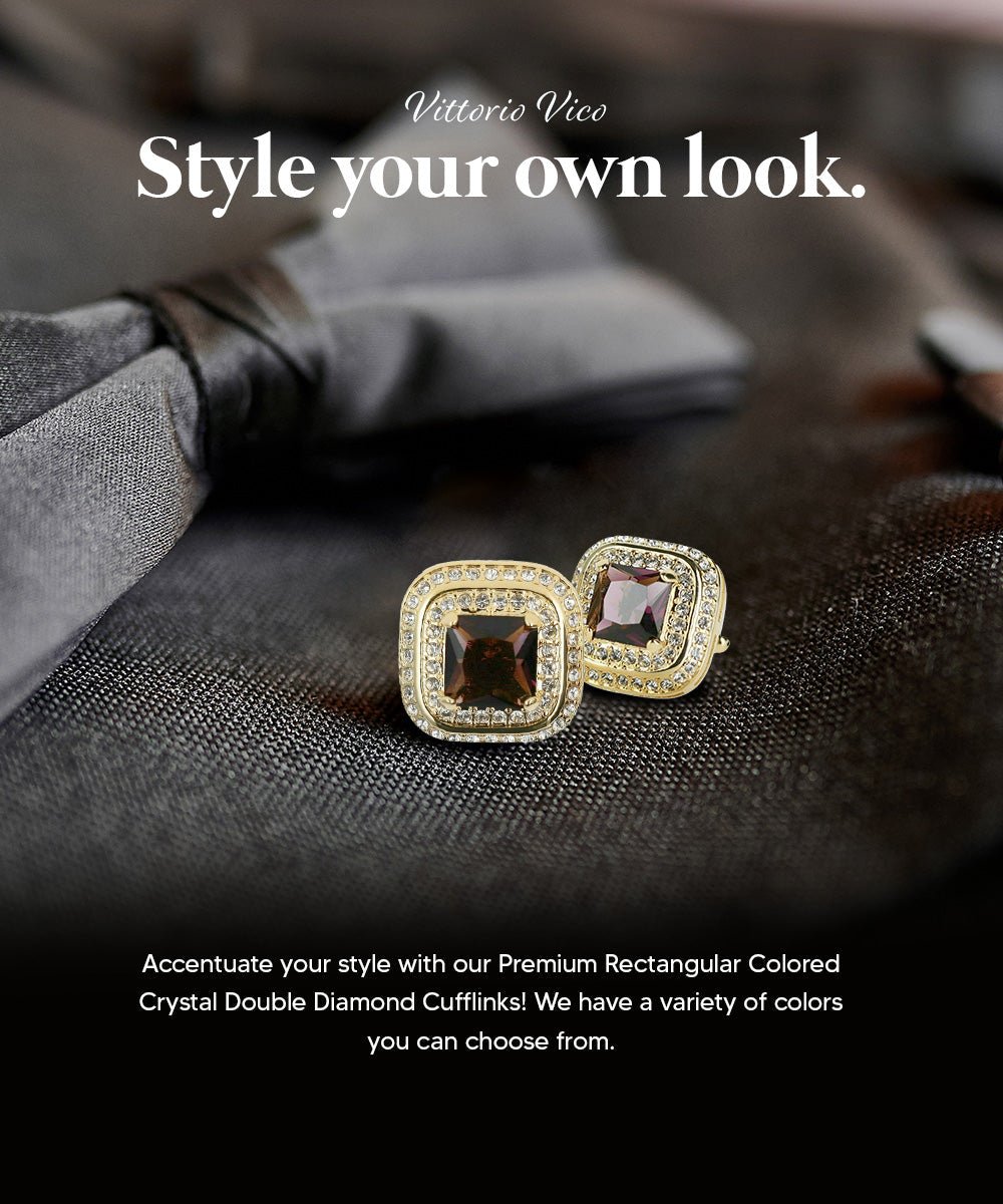 Vittorio Vico Men's Large Square Colorstone Crystal Double Diamond Set Cufflinks: CL75XX Series - Black and Gold - Cufflinks - Vittorio Vico