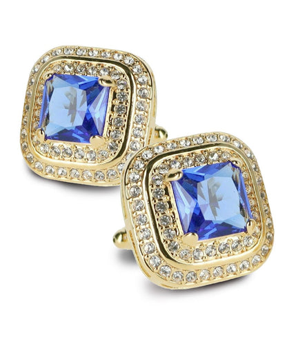 Vittorio Vico Men's Large Square Colorstone Crystal Double Diamond Set Cufflinks: CL75XX Series - Royal Blue and Gold - Cufflinks - Vittorio Vico