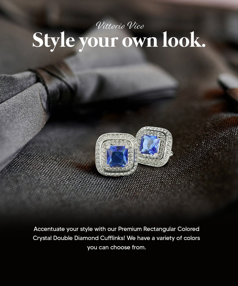Vittorio Vico Men's Large Square Colorstone Crystal Double Diamond Set Cufflinks: CL75XX Series - Royal Blue and Silver - Cufflinks - Vittorio Vico