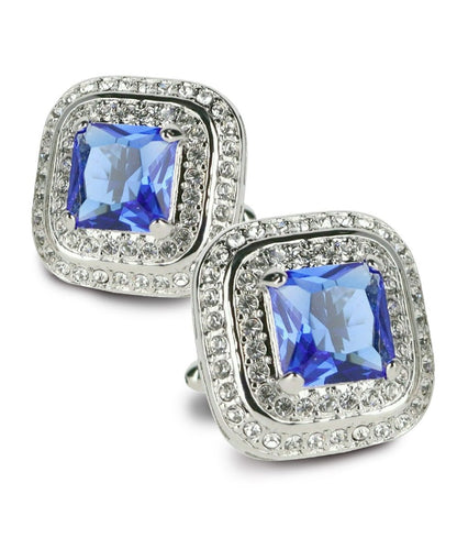 Vittorio Vico Men's Large Square Colorstone Crystal Double Diamond Set Cufflinks: CL75XX Series - Royal Blue and Silver - Cufflinks - Vittorio Vico