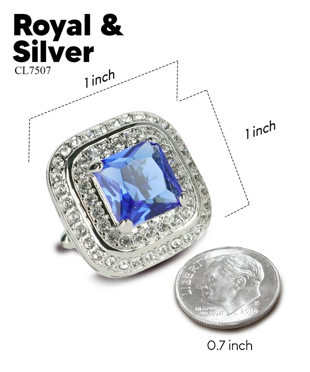 Vittorio Vico Men's Large Square Colorstone Crystal Double Diamond Set Cufflinks: CL75XX Series - Royal Blue and Silver - Cufflinks - Vittorio Vico