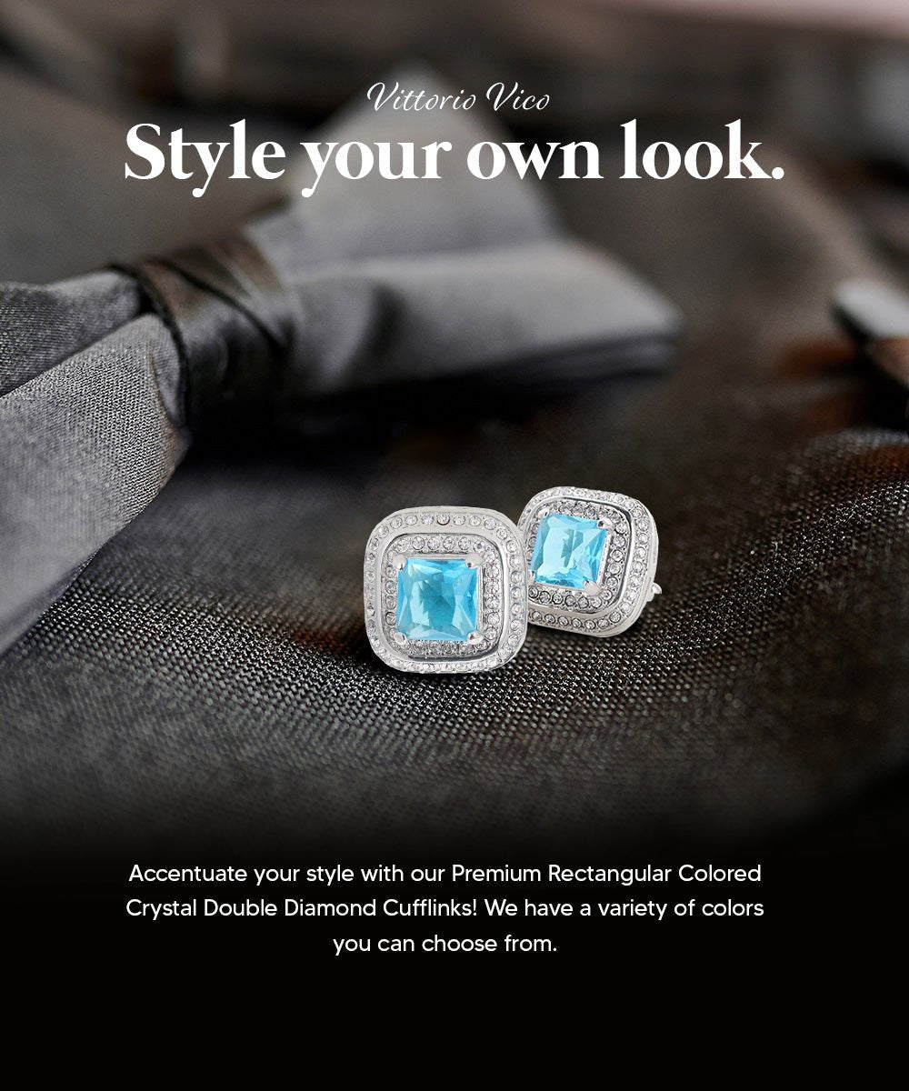 Vittorio Vico Men's Large Square Colorstone Crystal Double Diamond Set Cufflinks: CL75XX Series - Turquoise and Silver - Cufflinks - Vittorio Vico
