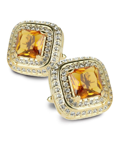 Vittorio Vico Men's Large Square Colorstone Crystal Double Diamond Set Cufflinks: CL75XX Series - Yellow and Gold - Cufflinks - Vittorio Vico