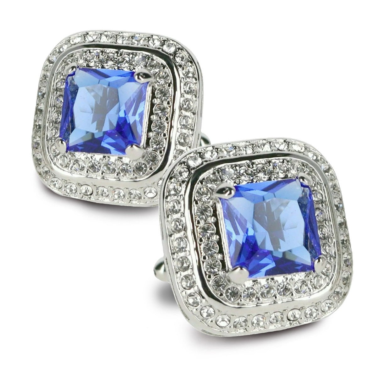 Vittorio Vico Men's Large Square Colorstone Crystal Double Diamond Set Cufflinks: CL75XX Series - Yellow and Silver - Cufflinks - Vittorio Vico