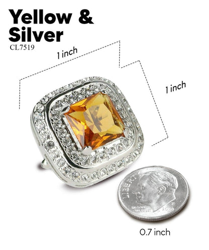Vittorio Vico Men's Large Square Colorstone Crystal Double Diamond Set Cufflinks: CL75XX Series - Yellow and Silver - Cufflinks - Vittorio Vico