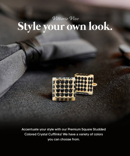 Vittorio Vico Men's Large Square Studded Colored Crystal Cufflinks: CL76XX Series - Black and Gold - Cufflinks - Vittorio Vico
