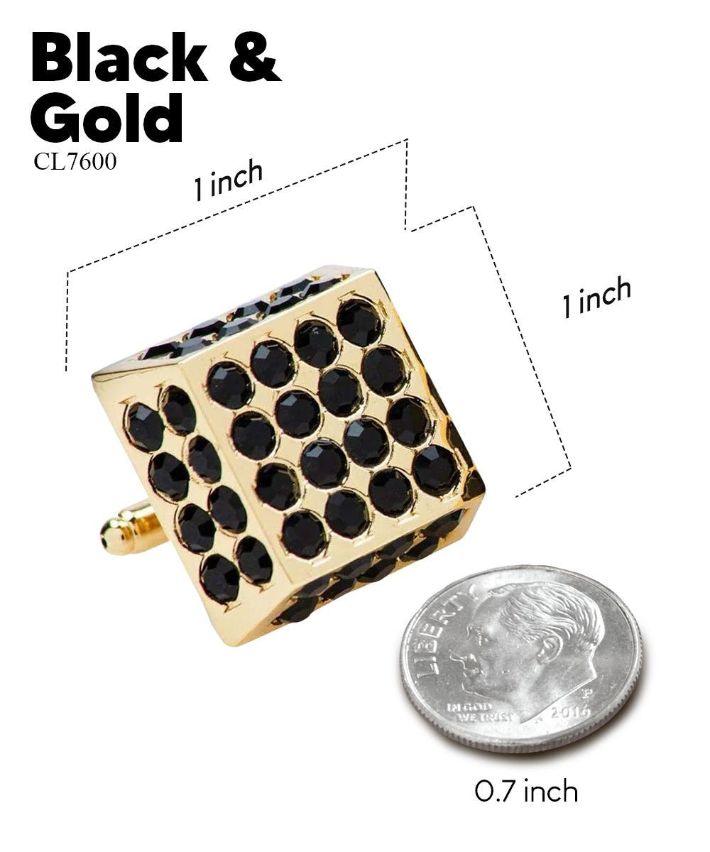 Vittorio Vico Men's Large Square Studded Colored Crystal Cufflinks: CL76XX Series - Black and Gold - Cufflinks - Vittorio Vico