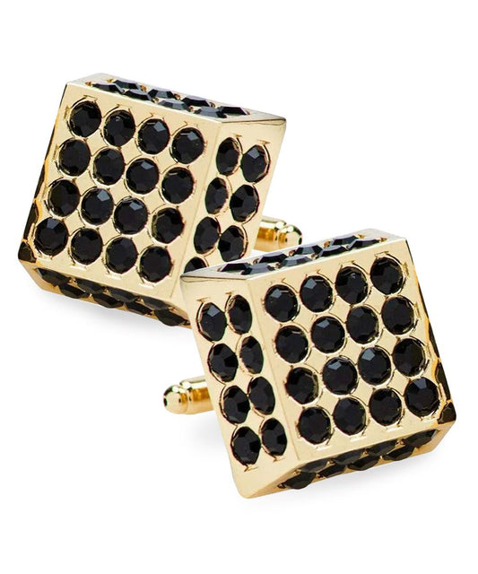 Vittorio Vico Men's Large Square Studded Colored Crystal Cufflinks: CL76XX Series - Black and Gold - Cufflinks - Vittorio Vico