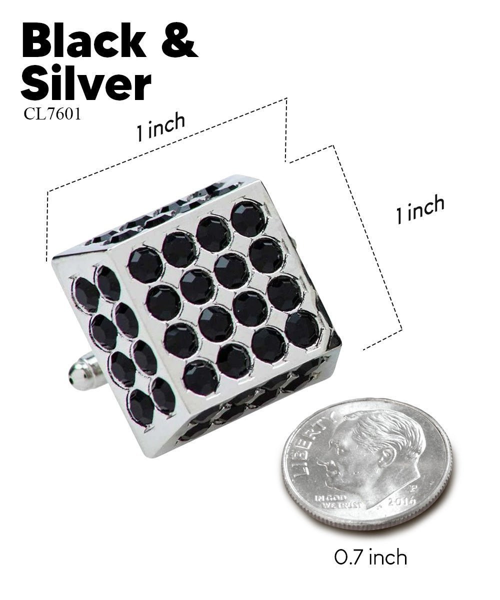 Vittorio Vico Men's Large Square Studded Colored Crystal Cufflinks: CL76XX Series - Black and Silver - Cufflinks - Vittorio Vico