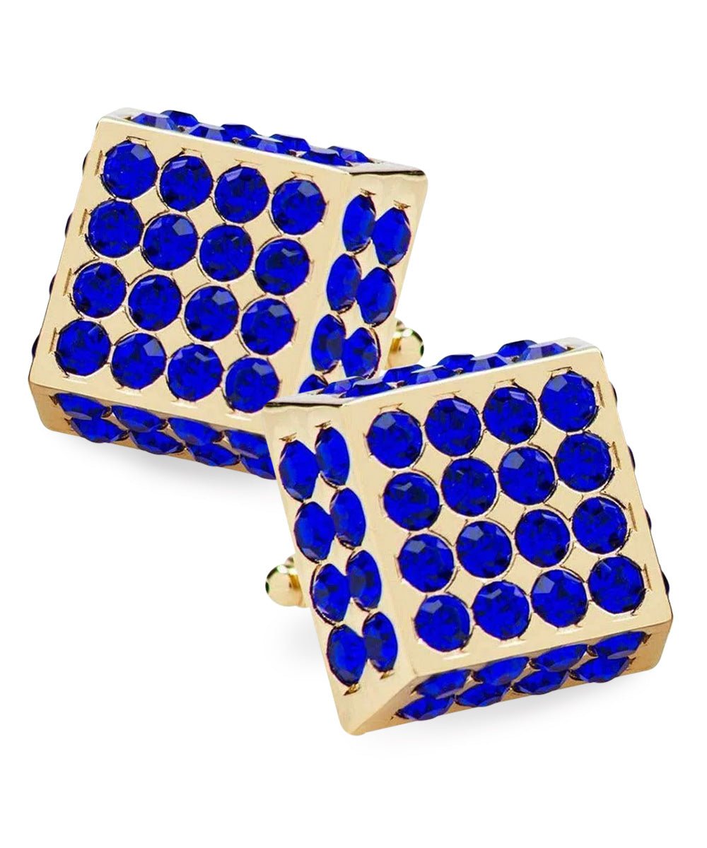 Vittorio Vico Men's Large Square Studded Colored Crystal Cufflinks: CL76XX Series - Blue and Gold - Cufflinks - Vittorio Vico