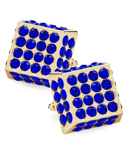 Vittorio Vico Men's Large Square Studded Colored Crystal Cufflinks: CL76XX Series - Blue and Gold - Cufflinks - Vittorio Vico