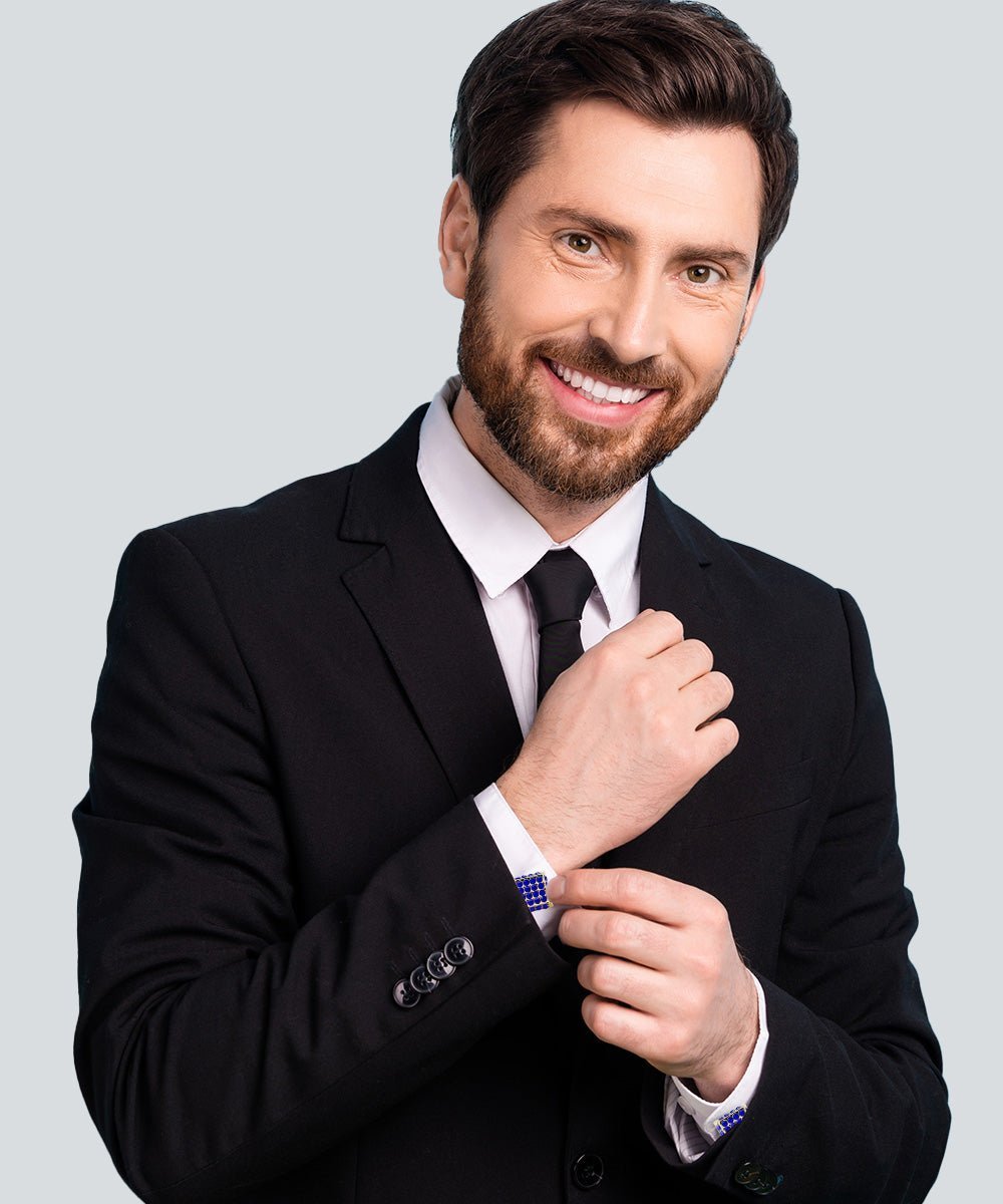 Vittorio Vico Men's Large Square Studded Colored Crystal Cufflinks: CL76XX Series - Blue and Gold - Cufflinks - Vittorio Vico