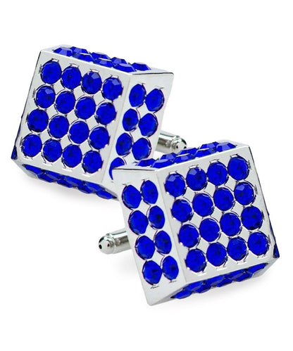 Vittorio Vico Men's Large Square Studded Colored Crystal Cufflinks: CL76XX Series - Blue and Silver - Cufflinks - Vittorio Vico