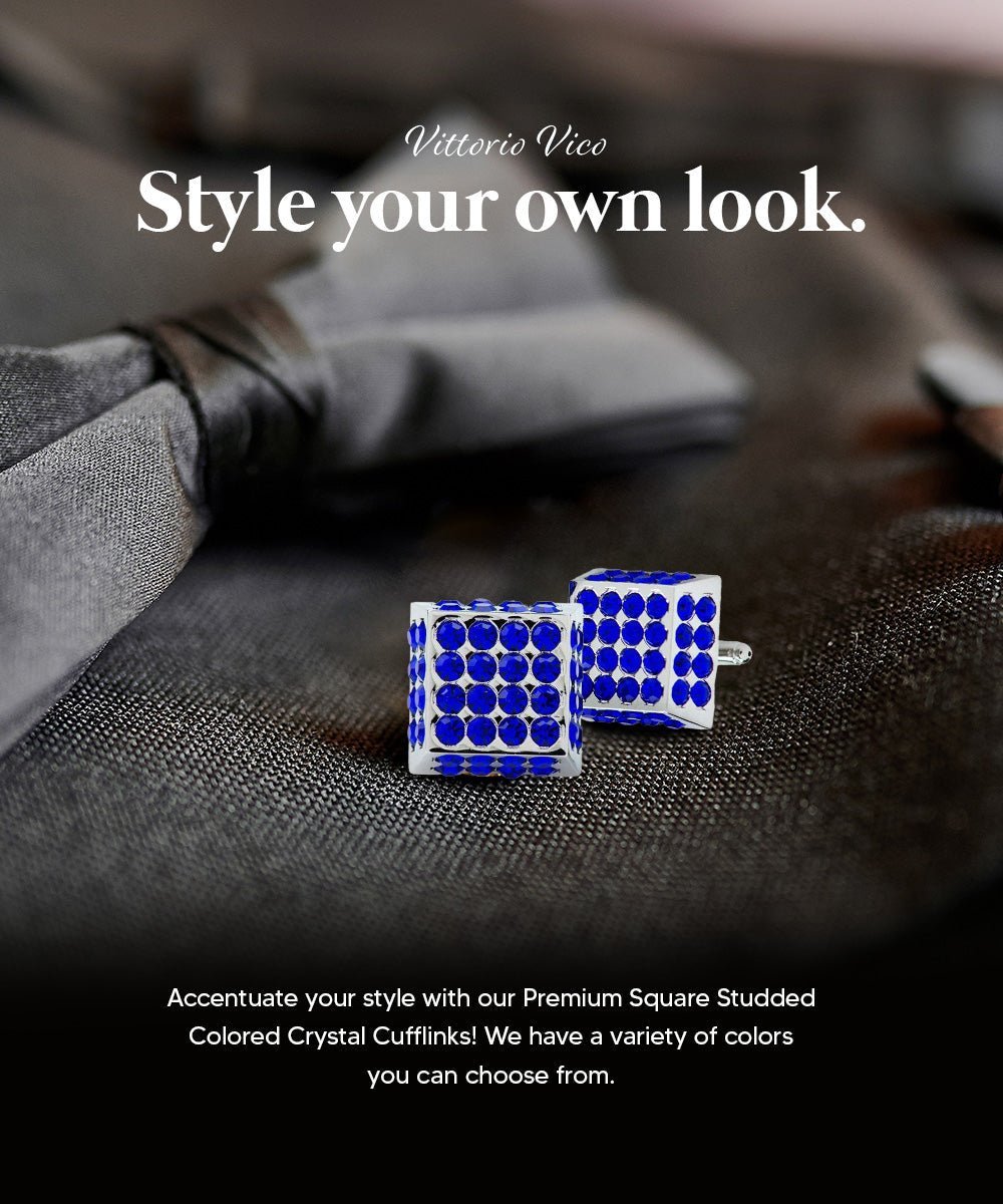 Vittorio Vico Men's Large Square Studded Colored Crystal Cufflinks: CL76XX Series - Blue and Silver - Cufflinks - Vittorio Vico