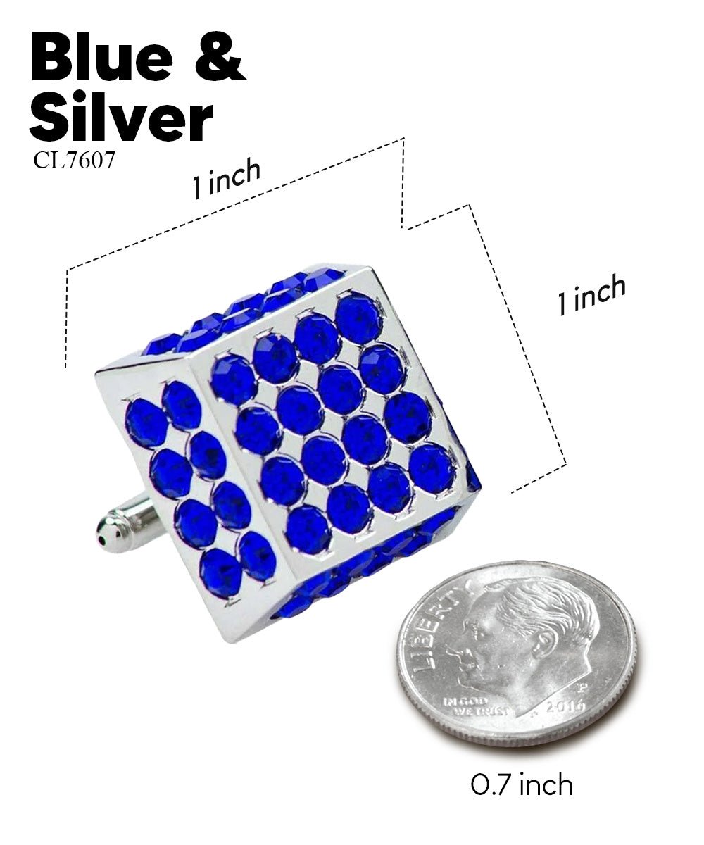 Vittorio Vico Men's Large Square Studded Colored Crystal Cufflinks: CL76XX Series - Blue and Silver - Cufflinks - Vittorio Vico