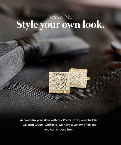 Vittorio Vico Men's Large Square Studded Colored Crystal Cufflinks: CL76XX Series - Black and Gold - Cufflinks - Vittorio Vico