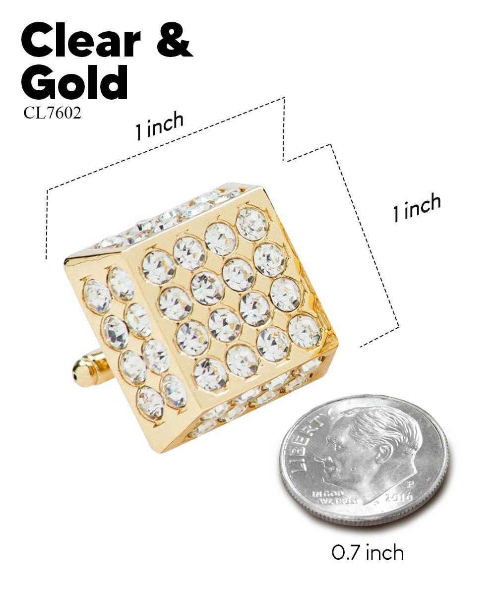 Vittorio Vico Men's Large Square Studded Colored Crystal Cufflinks: CL76XX Series - Clear and Gold - Cufflinks - Vittorio Vico