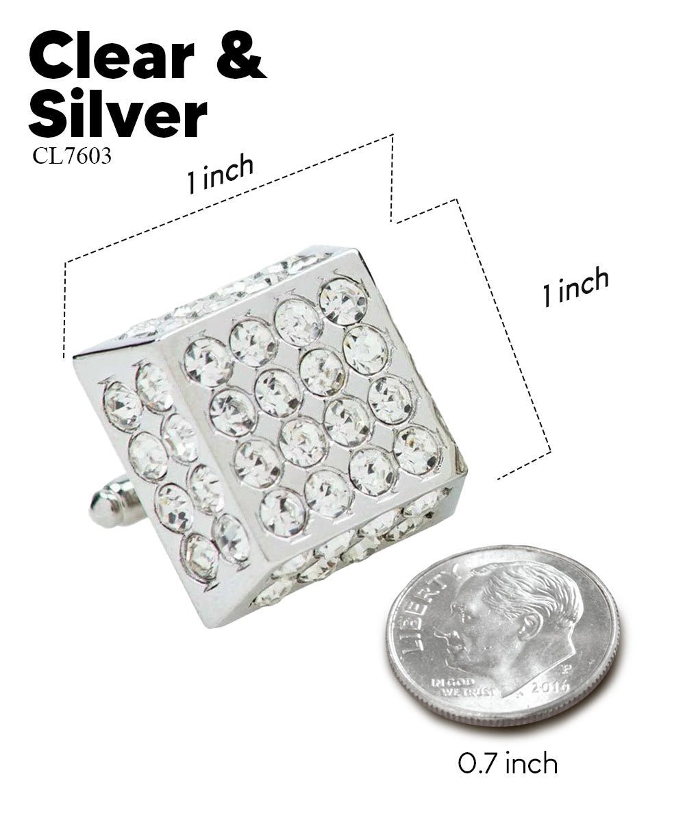 Vittorio Vico Men's Large Square Studded Colored Crystal Cufflinks: CL76XX Series - Clear and Silver - Cufflinks - Vittorio Vico